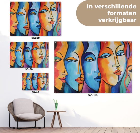 Posters de jardin d'extérieur Tête - Peinture à l'huile - Peinture - Coloré - 90x60 cm - Toile de jardin - Affiche d'extérieur