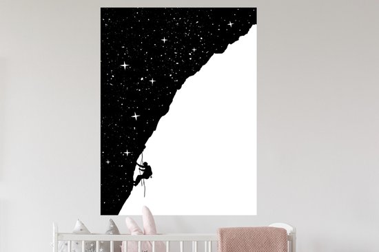 Stickers muraux - Film autocollant - Nuit - Escalade - Étoiles - Zwart - Wit - 90x120 cm - Film adhésif - Stickers muraux Chambre d'enfant - Papier peint autocollant