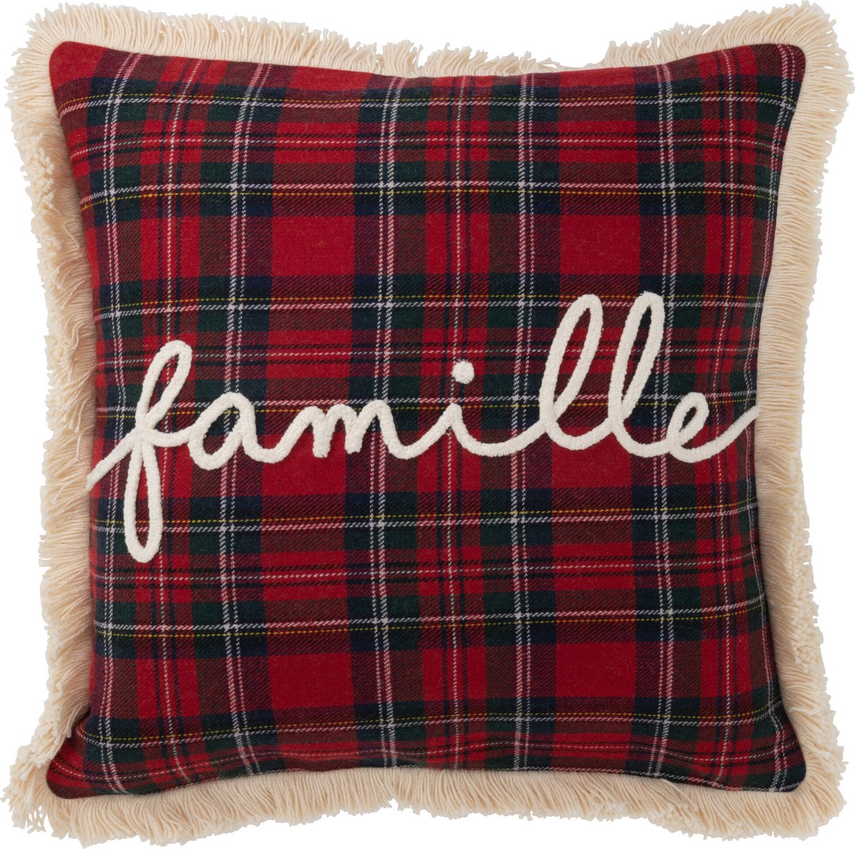 J-Line kussen Ruit Famille - polyester - rood/groen Multi