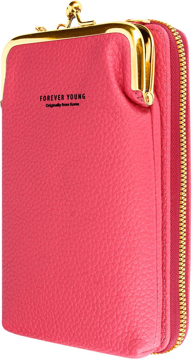 Schouderband smartphone etui Generfd imitatieleer Multi-vaks roze