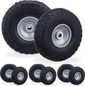 Relaxdays 8x steekwagenwiel - 4.1/3.5-4 - rubber - bolderkarwiel zwart-grijs - antilekband