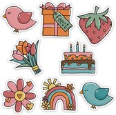 16 stuks Stickerset gestanst "Vrolijk" - vormen - feest - verjaardag - Hippekaartjeswinkel
