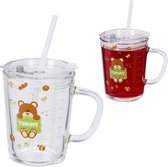 Verres à boire Relaxdays - lot de 2 - motif ours - verres pour enfants - paille - transparent