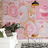 Fotobehang - Vlies Behang - Het is een Meisje! - Baby - Roze Cupcakes - 312 x 219 cm