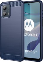 Motorola Moto G13 - G23 - G53 Hoesje - MobyDefend TPU Gelcase - Geborsteld Metaal + Carbonlook - Blauw - GSM Hoesje - Telefoonhoesje Geschikt Voor Motorola Moto G13 - G23 - G53