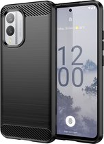 Nokia X30 Hoesje - MobyDefend TPU Gelcase - Geborsteld Metaal + Carbonlook - Zwart - GSM Hoesje - Telefoonhoesje Geschikt Voor Nokia X30