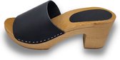 Matt black heels - hak 7cm - nubuck leer - houten zool - open toe - maat 36