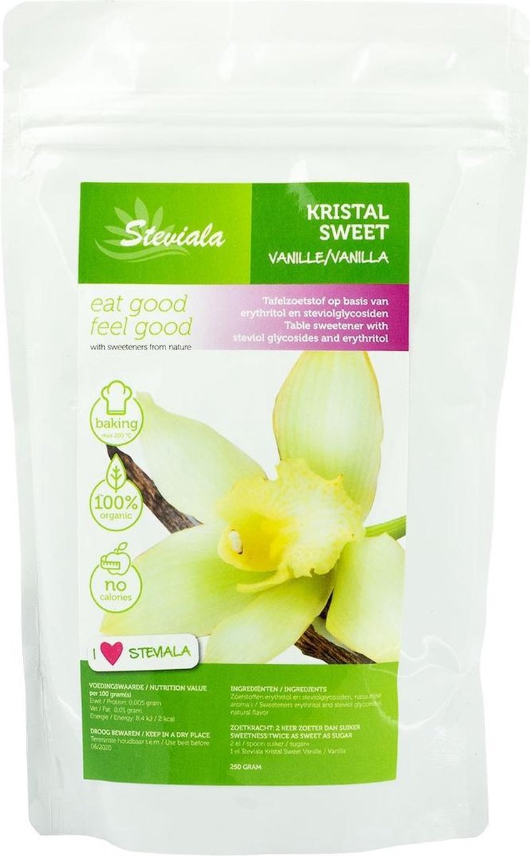 Steviala Kristal Sweet Vanille - Suikervrij Kristalsuiker uit Stevia en Erythritol - Vanillesuiker Zonder Calorieën - 250g