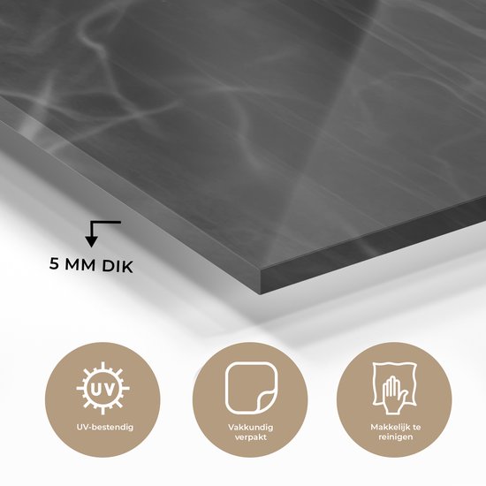 MuchoWow® Peinture sur verre 180x120 cm - Peinture sur verre - Marbre - Motifs - Zwart - Photo sur verre acrylique - Peintures