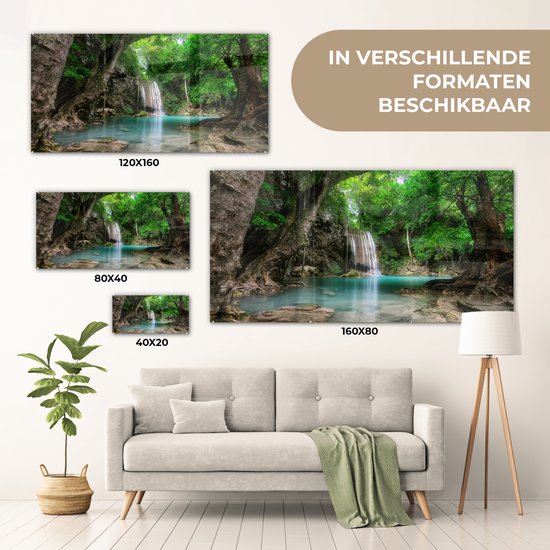 Peinture sur Verre - Cascade d'Erawan dans la jungle Thaïlande Photo - 160x80 cm - Peintures sur Verre Peintures - Photo sur Glas