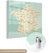 MuchoWow® Glasschilderij 90x90 cm - Schilderij acrylglas - Wegenkaart van Frankrijk - Foto op glas - Schilderijen