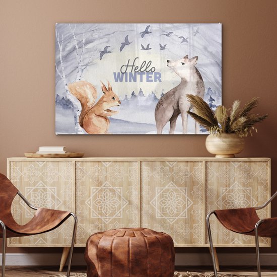 MuchoWow® Peinture sur Verre - Neige - Hiver - Animaux - 120x80 cm - Peintures sur Verre Acrylique - Photo sur Glas