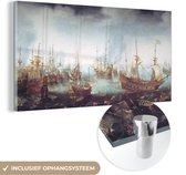 MuchoWow® Glasschilderij 120x60 cm - Schilderij acrylglas - De zeeslag bij Gibraltar - Schilderij van Cornelis Claesz van Wieringen - Foto op glas - Schilderijen