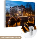 MuchoWow® Glasschilderij 150x100 cm - Schilderij acrylglas - De Keizersgracht in Amsterdam in de nacht - Foto op glas - Schilderijen