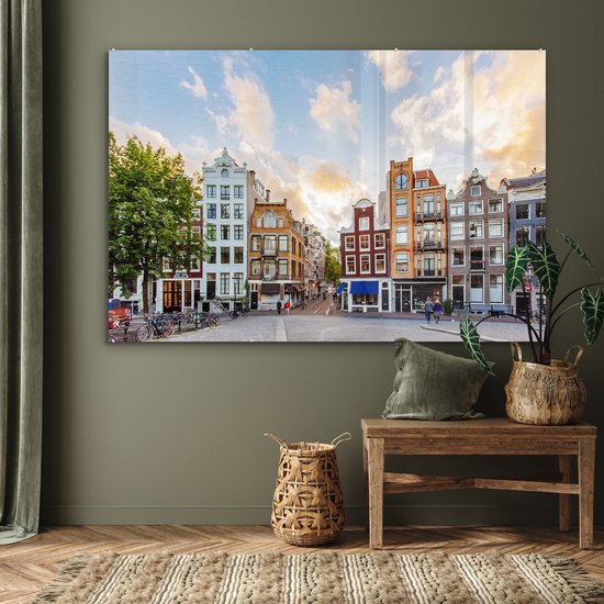 MuchoWow® Peinture sur Verre - Canal Houses Amsterdam - 150x100 cm - Peintures sur Verre Acrylique - Photo sur Glas