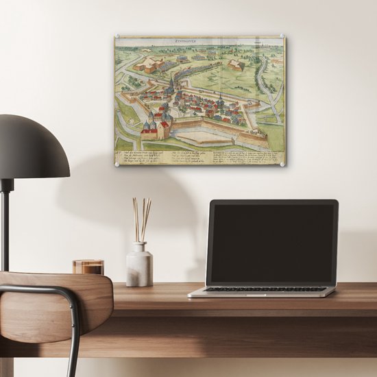 MuchoWow® Glasschilderij 40x30 cm - Schilderij acrylglas - Stadskaart - Eindhoven - Antiek - Foto op glas - Schilderijen - Plattegrond