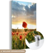 MuchoWow® Glasschilderij 80x120 cm - Schilderij acrylglas - Kleurrijke lucht boven vele Klaprozen - Foto op glas - Schilderijen