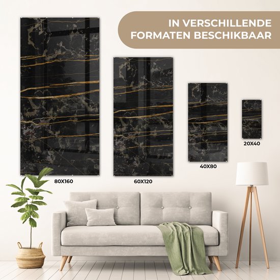 MuchoWow® Peinture sur verre - Marbre - Zwart - Or - Veine - 60x120 cm - Peintures sur verre acrylique - Photo sur Glas