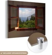 MuchoWow® Glasschilderij 40x30 cm - Schilderij acrylglas - Uitzicht in Griekenland - Foto op glas - Schilderijen