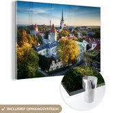 MuchoWow® Glasschilderij 30x20 cm - Schilderij acrylglas - Skyline over het Stadshart van Tallinn in Estland - Foto op glas - Schilderijen