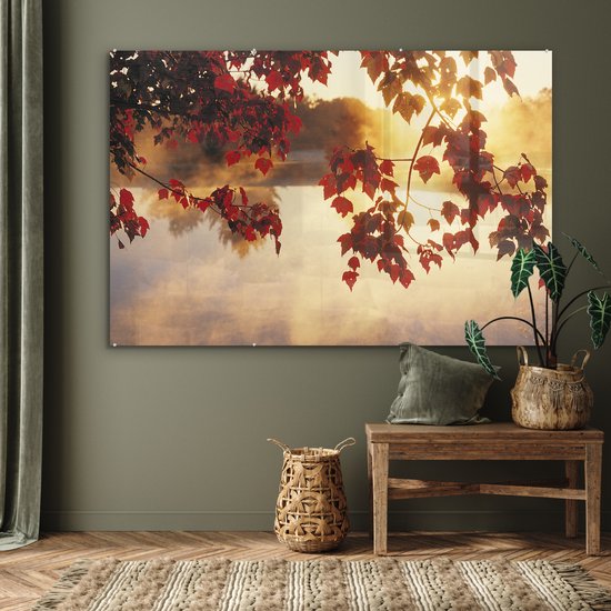MuchoWow® Peinture sur verre - Feuilles - Soleil - Automne - 180x120 cm - Peintures sur verre acrylique - Photo sur Glas