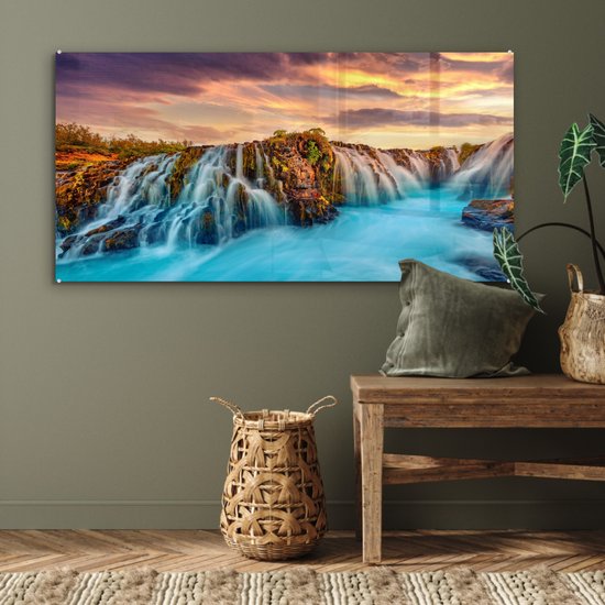 MuchoWow - Peinture sur verre - Photo sur verre - Verre acrylique - Chutes d'eau - Coucher de soleil - Paysage - Verre acrylique - Peinture sur verre - Décoration murale - 120x60 cm - Peinture sur verre