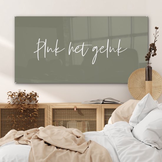 MuchoWow® Peinture sur verre 120x60 cm - Peinture sur verre acrylique - Texte - Geluk - Saisir le bonheur - Citations - Photo sur verre - Peintures