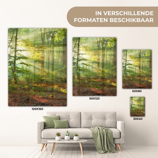 MuchoWow - Glasschilderij - Acrylglas - Zon - Bladeren - Boom - Foto op glas - Schilderij glas - 90x120 cm - Muurdecoratie glas - Glasschilderij binnen - Slaapkamer