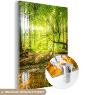 Peinture sur verre - Verre acrylique - Forêt - Soleil - Rivière - Décoration murale - Peinture sur verre à l'intérieur - Photo sur verre - 90x120 cm - Peinture - Peinture sur verre nature