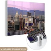 MuchoWow® Glasschilderij 30x20 cm - Schilderij acrylglas - Las Vegas - Skyline - Zonsondergang - Foto op glas - Schilderijen