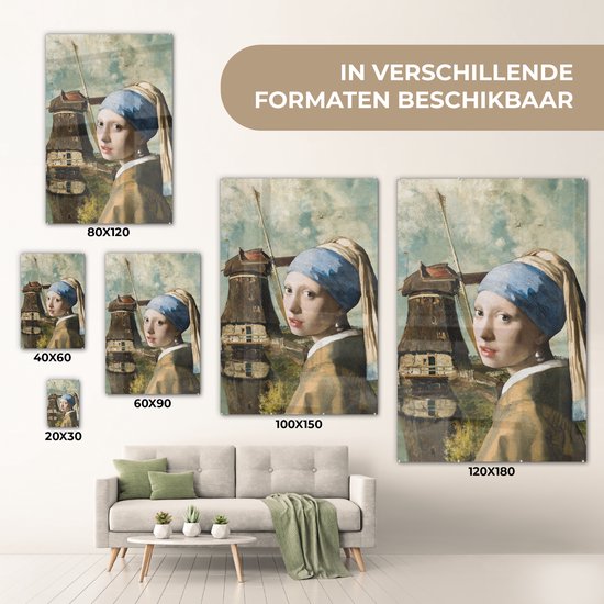 MuchoWow® Peinture sur verre 60x90 cm - Peinture sur verre acrylique - Fille à la boucle d'oreille en perle - Johannes Vermeer - Moulin - Photo sur verre - Peintures