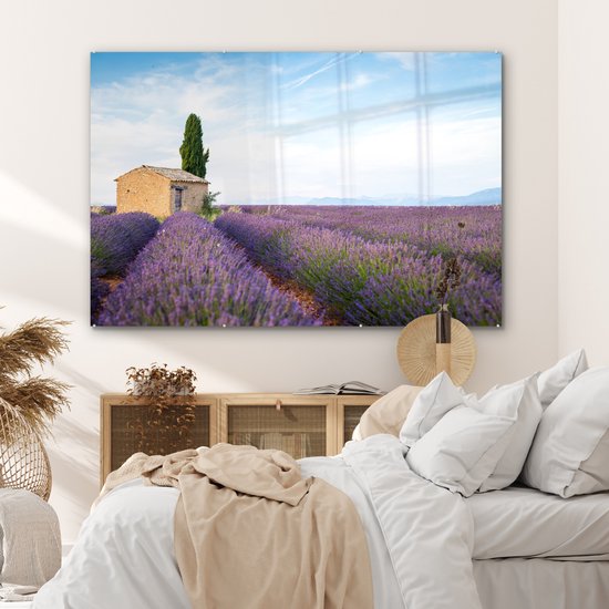 Peinture sur verre - Champ de lavande avec une maison en Provence - 150x100 cm - Peintures sur Verre Peintures - Photo sur Glas
