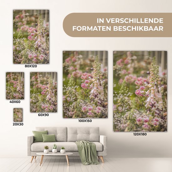 ® Glasschilderij 40x60 cm - Schilderij acrylglas - Romantisch beeld met akeleien - Foto op glas - Muurdecoratie woonkamer - Wanddecoratie slaapkamer - Schilderijen