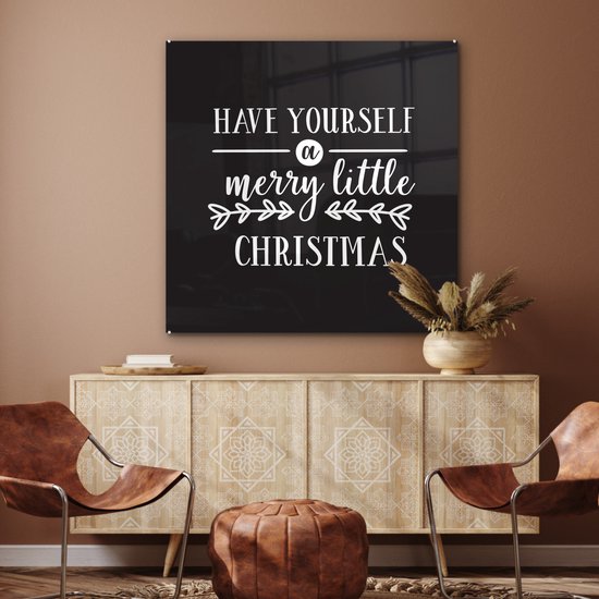 MuchoWow® Peinture sur verre 90x90 cm - Peinture sur verre acrylique - Citation de Noël "Passez un joyeux petit Noël" avec fond noir - Photo sur verre - Peintures