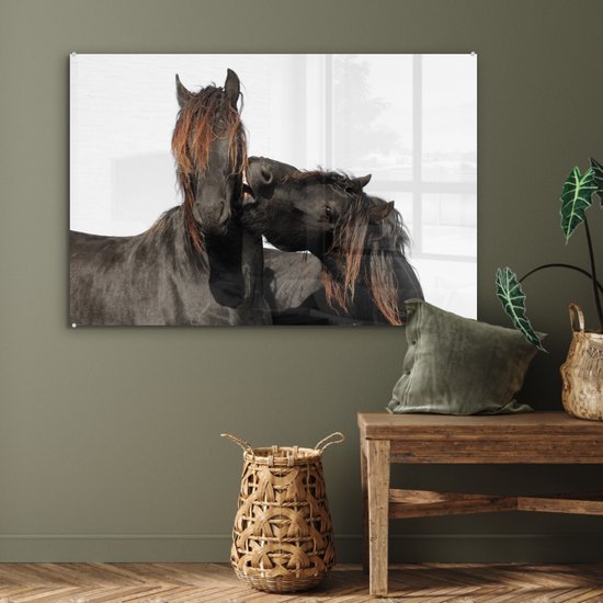 MuchoWow® Peinture sur Verre - Paarden - Fourrure - Wit - 120x80 cm - Peintures sur Verre Acrylique - Photo sur Glas