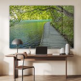 MuchoWow® Glasschilderij 180x120 cm - Schilderij acrylglas - Weg langs het water bij het Nationaal park Plitvicemeren - Foto op glas - Schilderijen