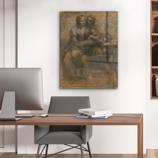 MuchoWow® Peinture sur Verre - Marie avec Enfant et Sainte Anne - Leonardo de Vinci - 60x80 cm - Peintures sur Verre Acrylique - Photo sur Glas