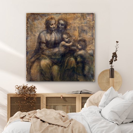 MuchoWow® Peinture sur verre 90x90 cm - Peinture sur verre acrylique - Marie avec l'enfant et sainte Anne - Leonardo de Vinci - Photo sur verre - Peintures