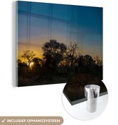 MuchoWow® Glasschilderij 80x60 cm - Schilderij acrylglas - Silhouet van bomen bij zonsondergang in Krugerpark Zuid-Afrika - Foto op glas - Schilderijen