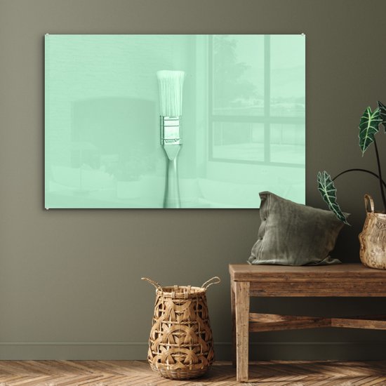 MuchoWow® Peinture sur Verre - Pinceau Vert Menthe - 120x80 cm - Peintures sur Verre Acrylique - Photo sur Glas