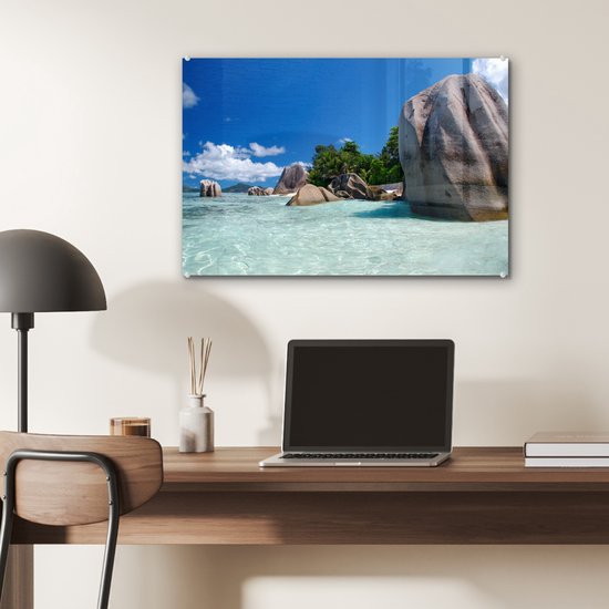 Peinture sur verre MuchoWow® - Rochers dans l'eau - 60x40 cm - Peintures sur verre acrylique - Photo sur Glas