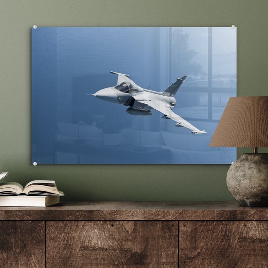 Un avion de chasse blanc dans un ciel bleu Plexiglas 60x40 cm - Tirage photo sur Glas (Décoration murale en plexiglas)