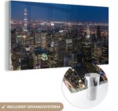 MuchoWow® Glasschilderij 40x20 cm - Schilderij acrylglas - New York - Nacht - Sterrenhemel - Foto op glas - Schilderijen