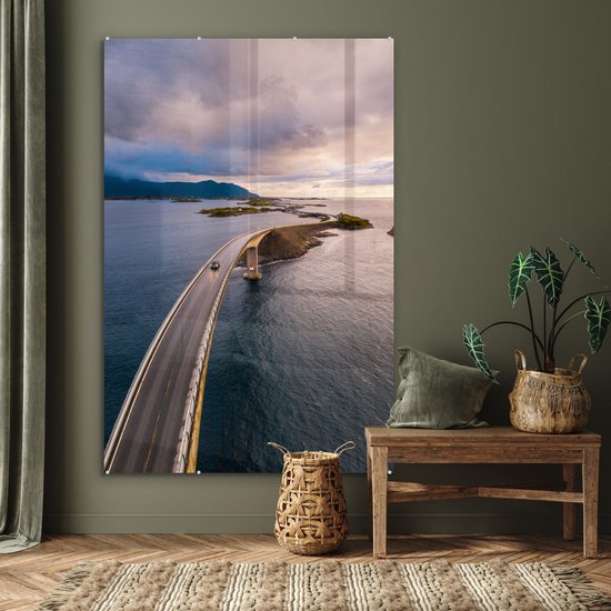 Peinture sur verre MuchoWow® - Bridge Storseisundet sur la côte norvégienne - 120x180 cm - Peintures sur verre acrylique - Photo sur Glas