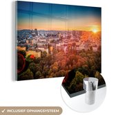 MuchoWow® Glasschilderij 180x120 cm - Schilderij acrylglas - Wenen - Oostenrijk - Zonsondergang - Foto op glas - Schilderijen