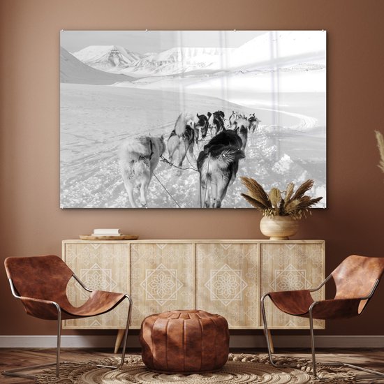 Peinture sur verre - Huskies tirant un traîneau à chiens - noir et blanc - 180x120 cm - Peintures sur Verre Peintures - Photo sur Glas