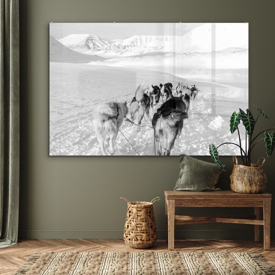 Peinture sur verre - Huskies tirant un traîneau à chiens - noir et blanc - 180x120 cm - Peintures sur Verre Peintures - Photo sur Glas