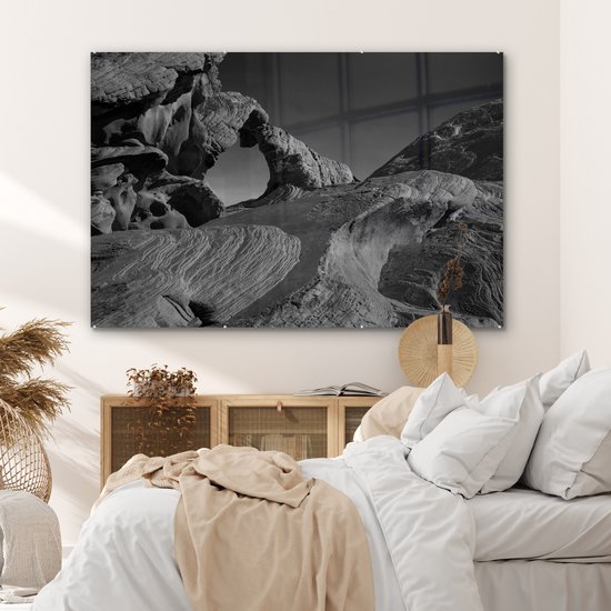 MuchoWow® Peinture sur verre 150x100 cm - Peinture sur verre acrylique - Rochers de grès - noir et blanc - Photo sur verre - Peintures