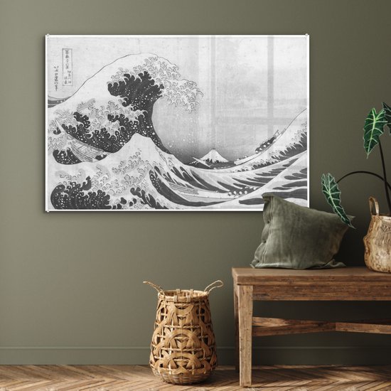® Glasschilderij 90x60 cm - Schilderij acrylglas - De grote golf bij Kanagawa - Schilderij van Katsushika Hokusai - Foto op glas - Muurdecoratie woonkamer - Wanddecoratie slaapkamer - Schilderijen