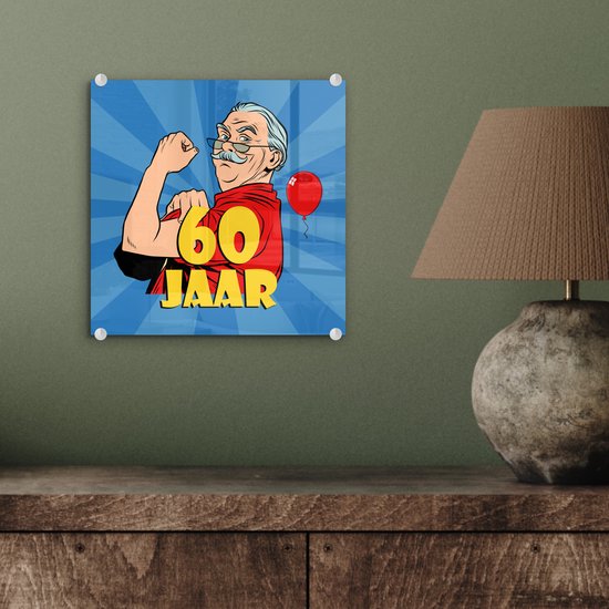 MuchoWow® Peinture sur verre 20x20 cm - Peinture sur verre acrylique - Anniversaire - 60 ans - Homme - Photo sur verre - Peintures